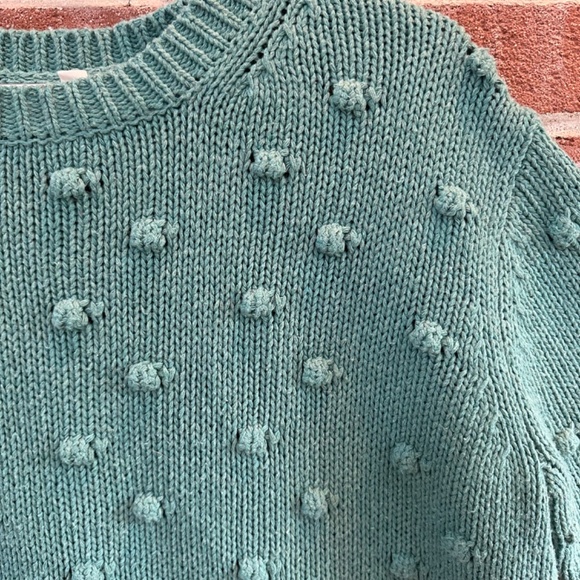 Flamingo Teal Pom-Pom Sweater Women's M | Chunky Knit, Cozy Boho Pullover - Picture 2 of 9